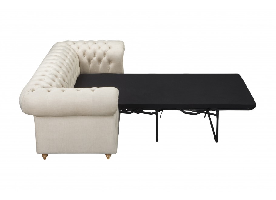 Beżowa sofa dwuosobowa pikowana Chesterfield z funkcją spania Fins - Vogue 01