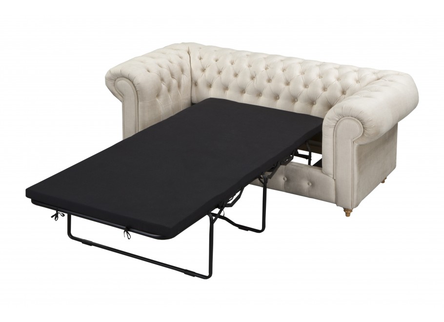 Beżowa sofa dwuosobowa pikowana Chesterfield z funkcją spania Fins - Vogue 01