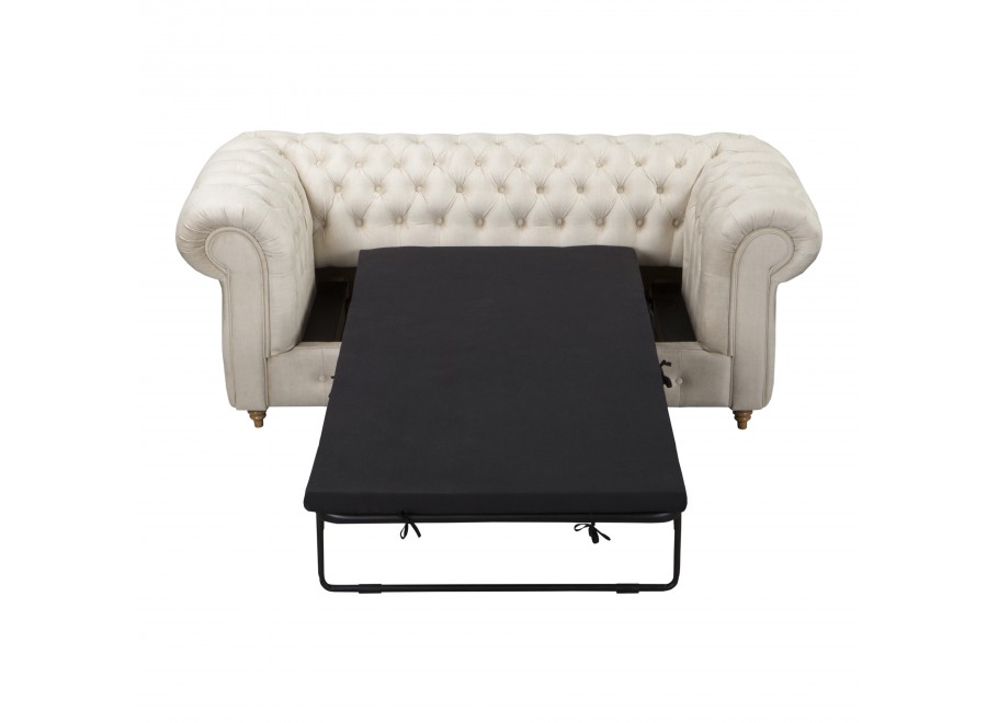 Beżowa sofa dwuosobowa pikowana Chesterfield z funkcją spania Fins - Vogue 01