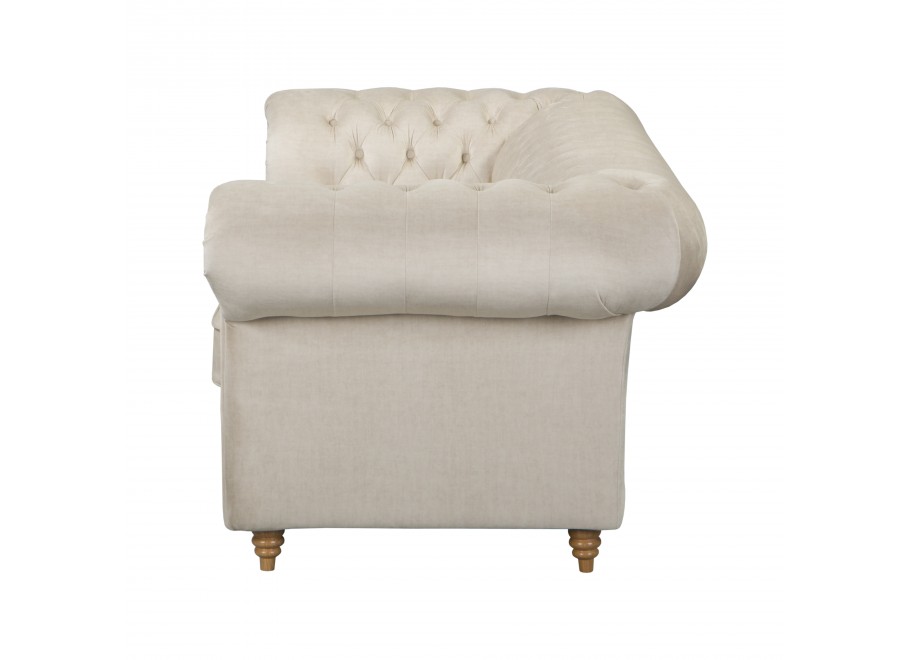 Beżowa sofa dwuosobowa pikowana Chesterfield z funkcją spania Fins - Vogue 01