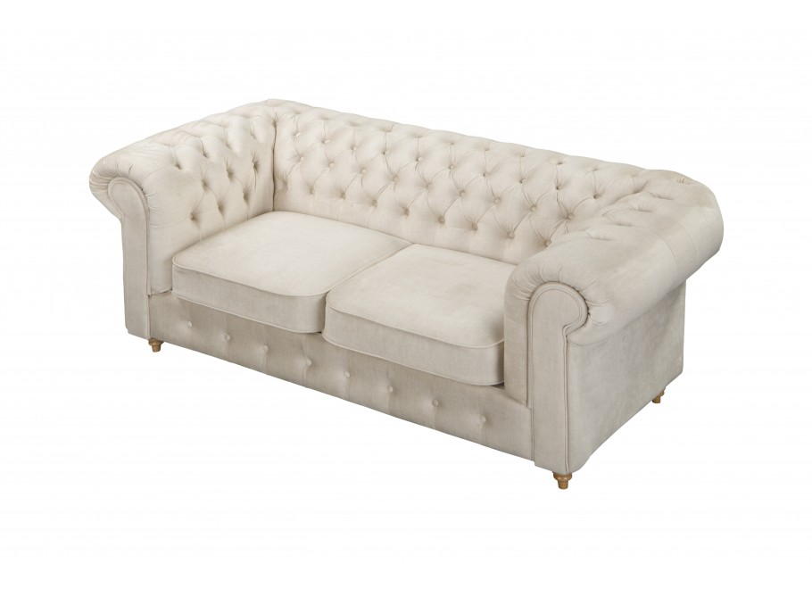 Beżowa sofa dwuosobowa pikowana Chesterfield z funkcją spania Fins - Vogue 01
