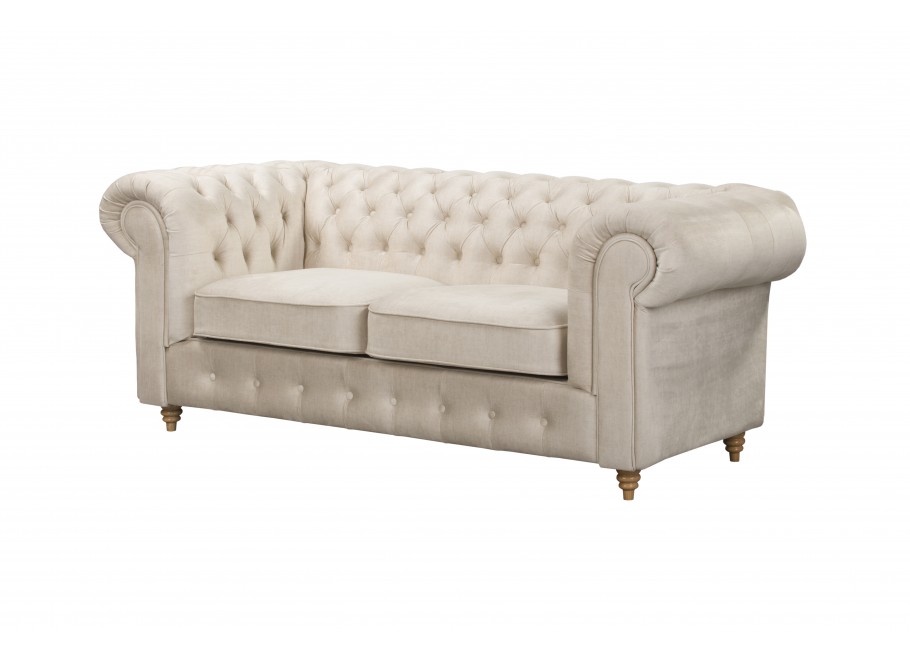 Beżowa sofa dwuosobowa pikowana Chesterfield z funkcją spania Fins - Vogue 01