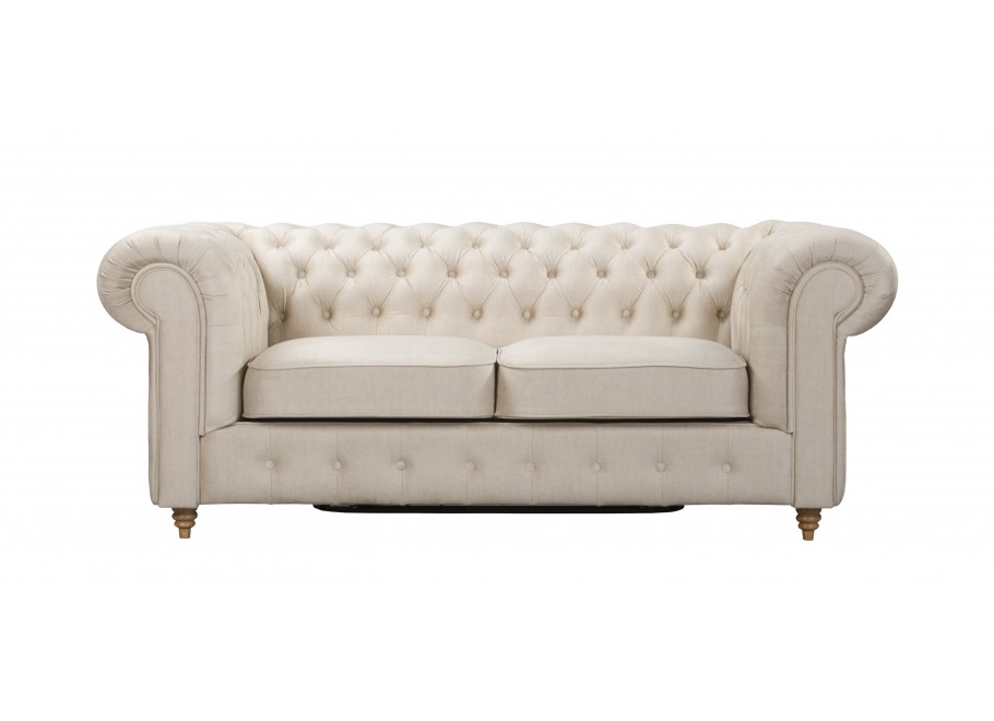 Beżowa sofa dwuosobowa pikowana Chesterfield z funkcją spania Fins - Vogue 01