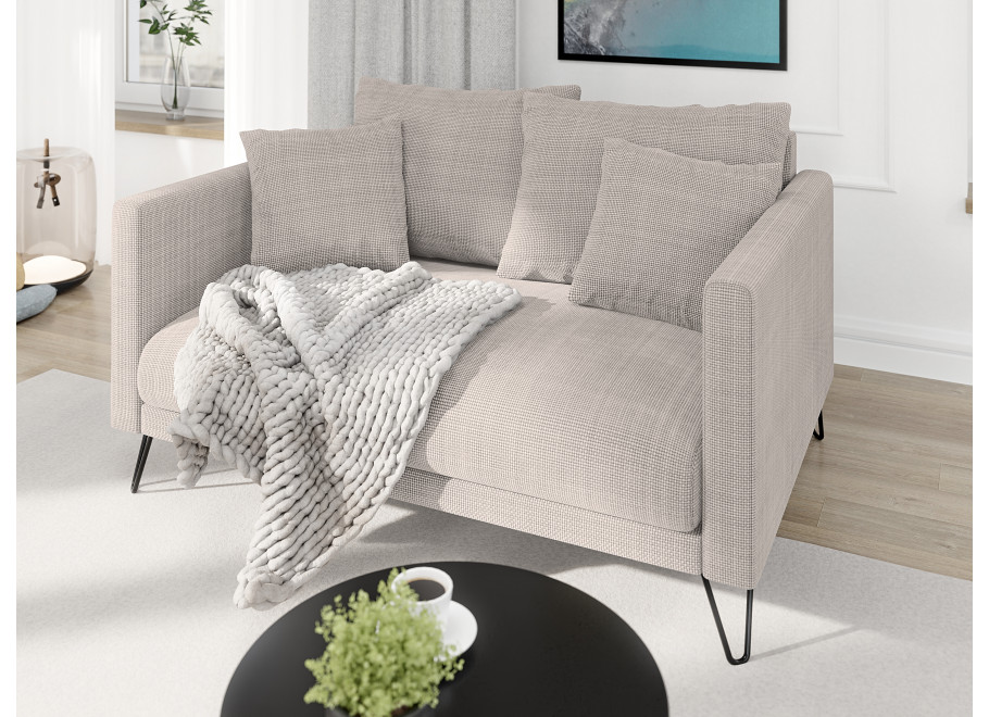 Jasnoszara sofa Ovi – kanapa z poduszkami, na metalowych nogach 2