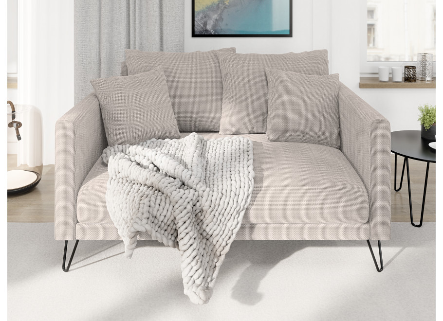 Jasnoszara sofa Ovi – kanapa z poduszkami, na metalowych nogach 4