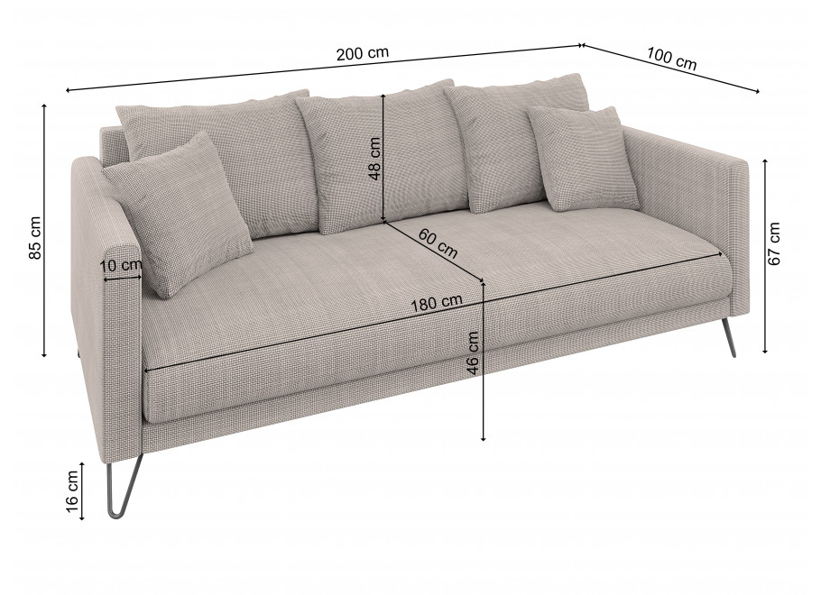 Sofa Ovi w kolorze jasnoszarym – z poduszkami, na wysokich metalowych nogach 5