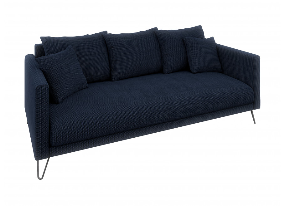 Trzyosobowa sofa granatowa Ovi na wysokich nogach – z wygodnymi poduszkami 1