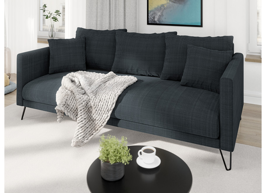 Grafitowa sofa trzyosobowa Ovi z poduszkami – styl do nowoczesnego wnętrza 2