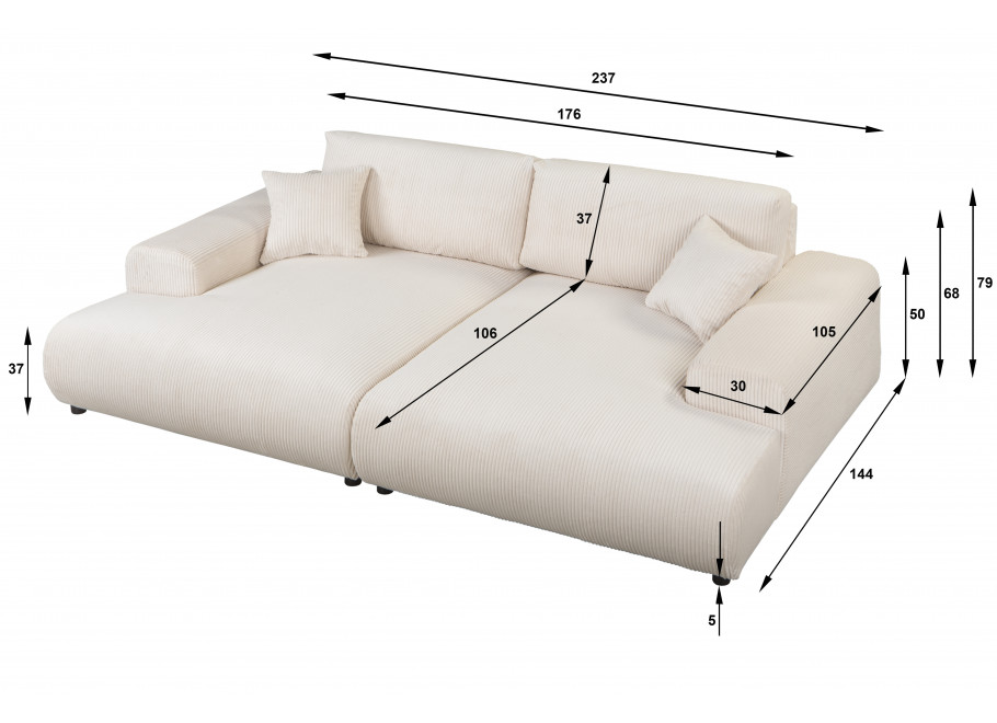 Beżowa sofa w sztruksie czteroosobowa nowoczesna z głębokim siedziskiem - Mossi 9