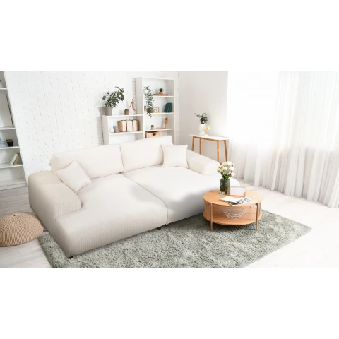 Beżowa sofa w sztruksie czteroosobowa nowoczesna z głębokim siedziskiem - Mossi