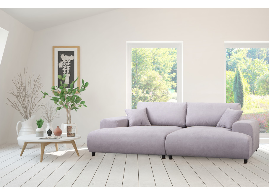 Szara sofa czteroosobowa nowoczesna z głębokim siedziskiem i poduszkami – Mossi 2