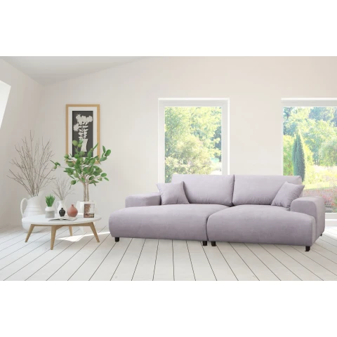 Szara sofa czteroosobowa nowoczesna z głębokim siedziskiem i poduszkami – Mossi