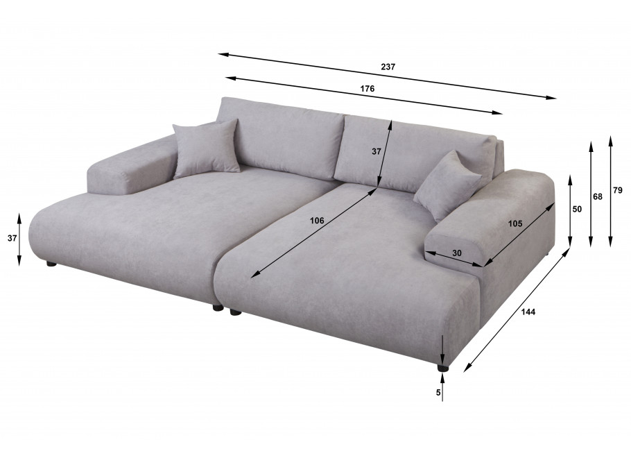 Szara sofa czteroosobowa nowoczesna z głębokim siedziskiem i poduszkami – Mossi 4