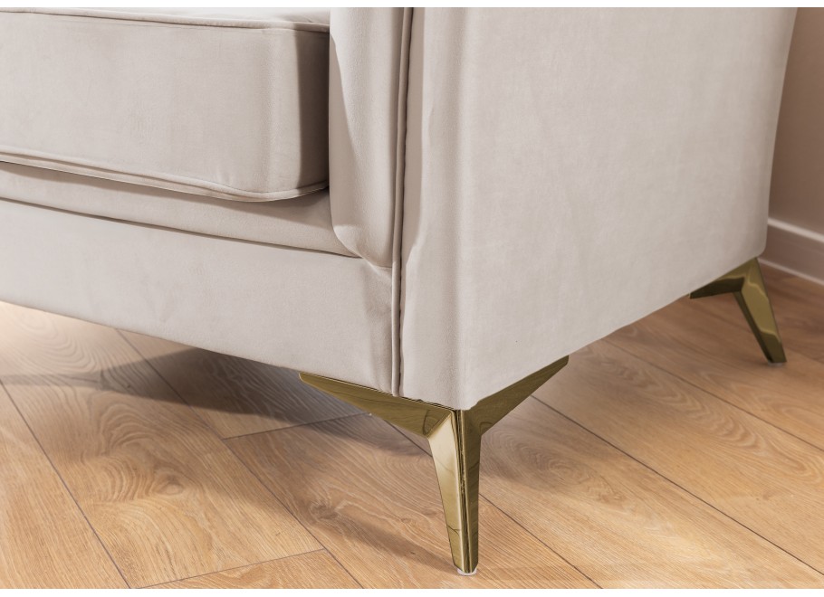 Sofa beżowa Chesterfield HASSO BIS – pikowana, trzyosobowa, na wysokich nogach - Riviera 21