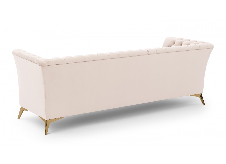 Sofa beżowa Chesterfield HASSO BIS – pikowana, trzyosobowa, na wysokich nogach - Riviera 21