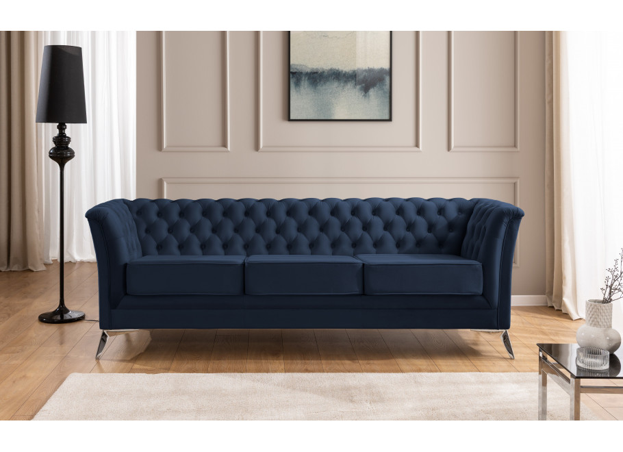 Sofa trzyosobowa granatowa pikowana Chesterfield HASSO BIS – wygodna, elegancka 5