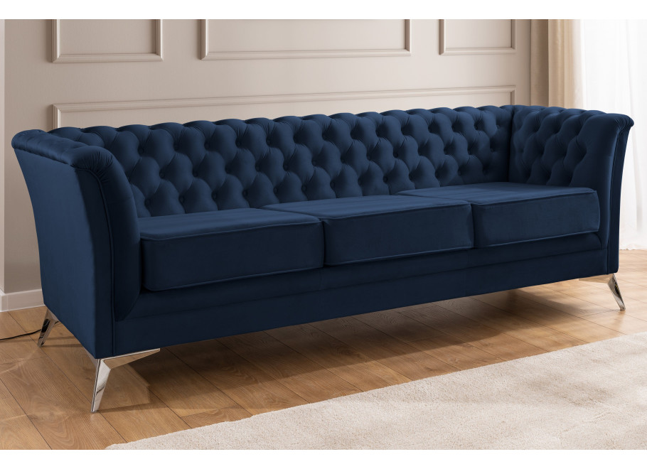 Sofa trzyosobowa granatowa pikowana Chesterfield HASSO BIS – wygodna, elegancka 4