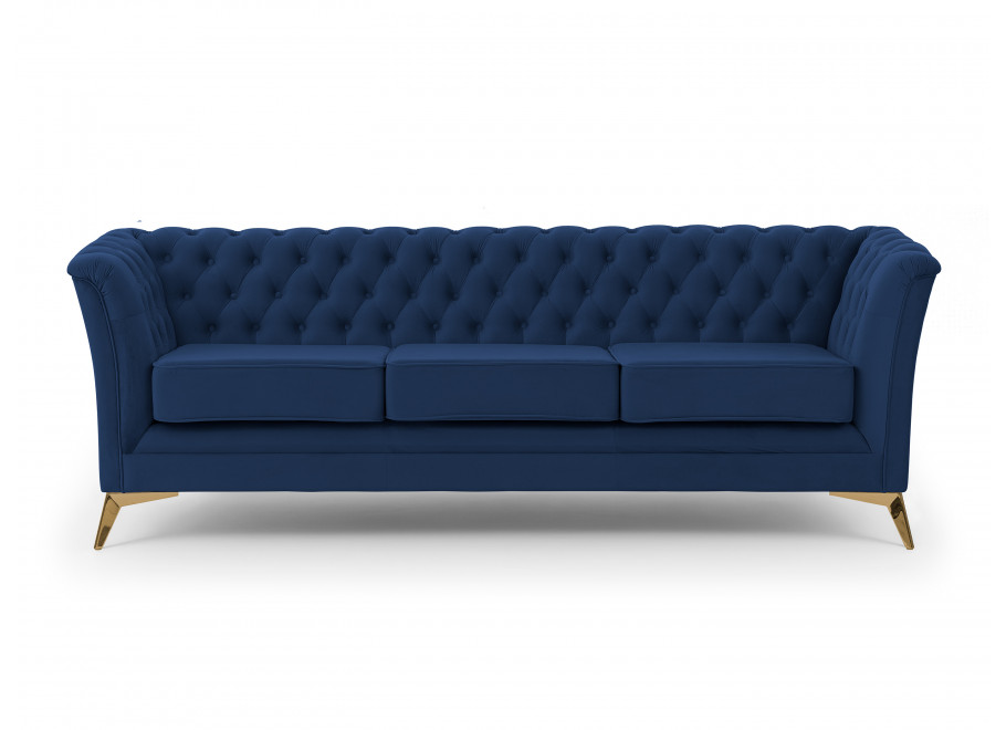 Sofa trzyosobowa granatowa pikowana Chesterfield HASSO BIS – wygodna, elegancka