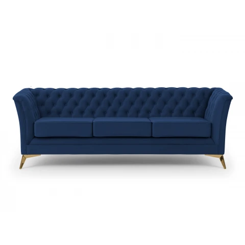 Sofa trzyosobowa granatowa pikowana Chesterfield HASSO BIS – wygodna, elegancka