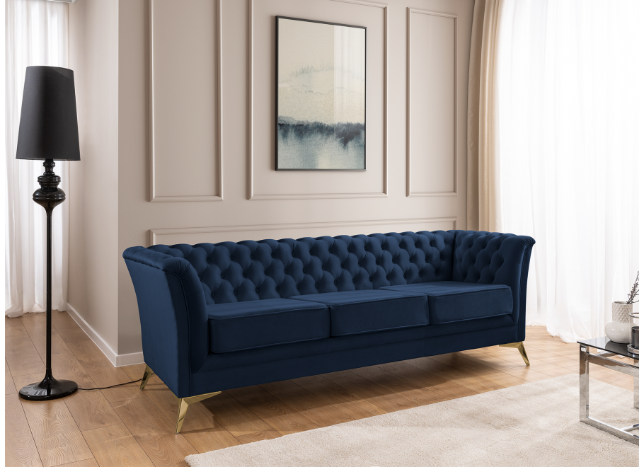 Sofa trzyosobowa granatowa pikowana Chesterfield HASSO BIS – wygodna, elegancka 2