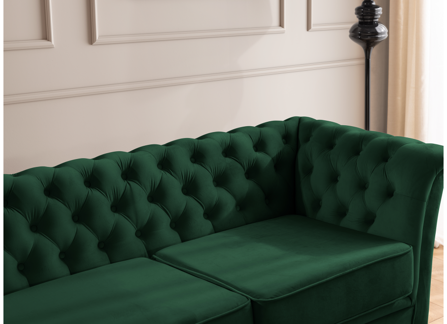 Pikowana sofa Chesterfield butelkowa zieleń – model HASSO BIS, trzyosobowa 3