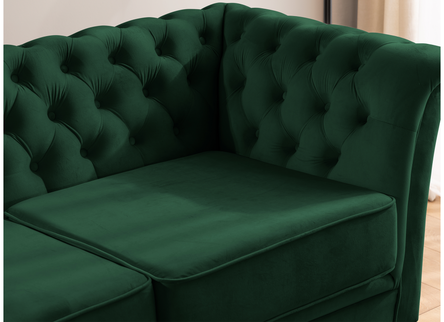 Pikowana sofa Chesterfield butelkowa zieleń – model HASSO BIS, trzyosobowa 6
