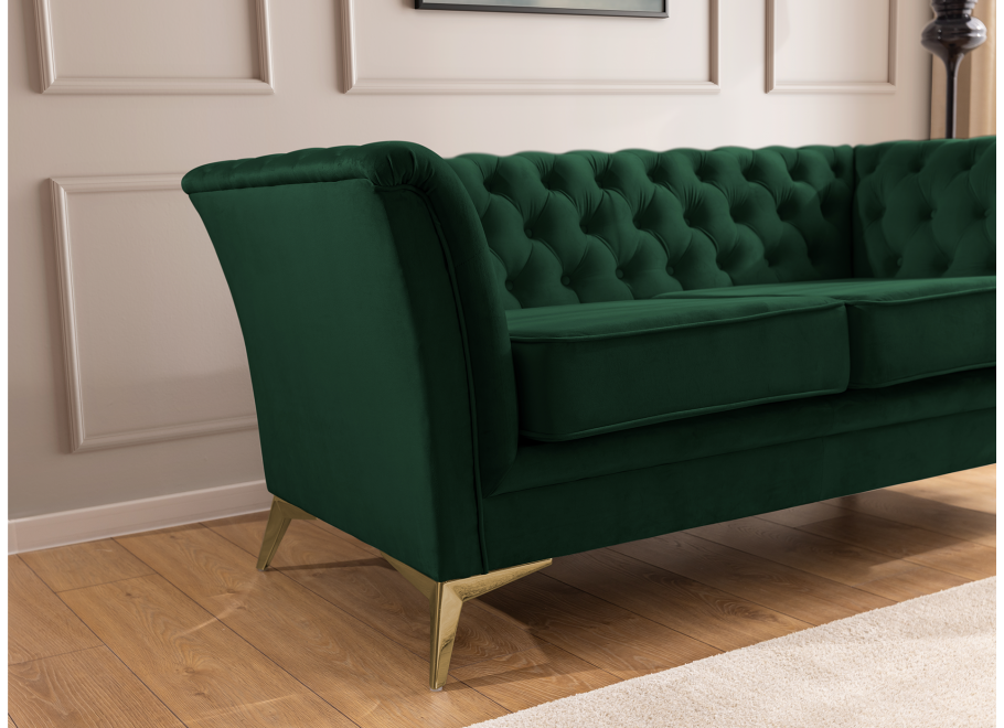 Pikowana sofa Chesterfield butelkowa zieleń – model HASSO BIS, trzyosobowa 7