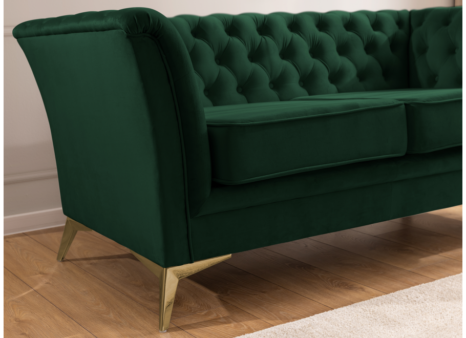 Pikowana sofa Chesterfield butelkowa zieleń – model HASSO BIS, trzyosobowa 9