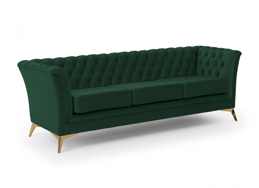 Pikowana sofa Chesterfield butelkowa zieleń – model HASSO BIS, trzyosobowa 4