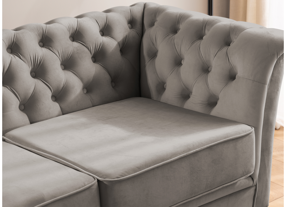Chesterfield szara HASSO BIS – klasyczna sofa trzyosobowa na metalowych nogach 5