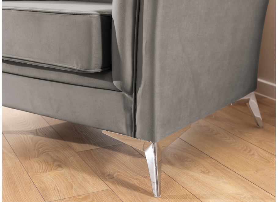 Chesterfield szara HASSO BIS – klasyczna sofa trzyosobowa na metalowych nogach 11