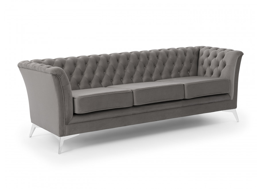 Chesterfield szara HASSO BIS – klasyczna sofa trzyosobowa na metalowych nogach 3