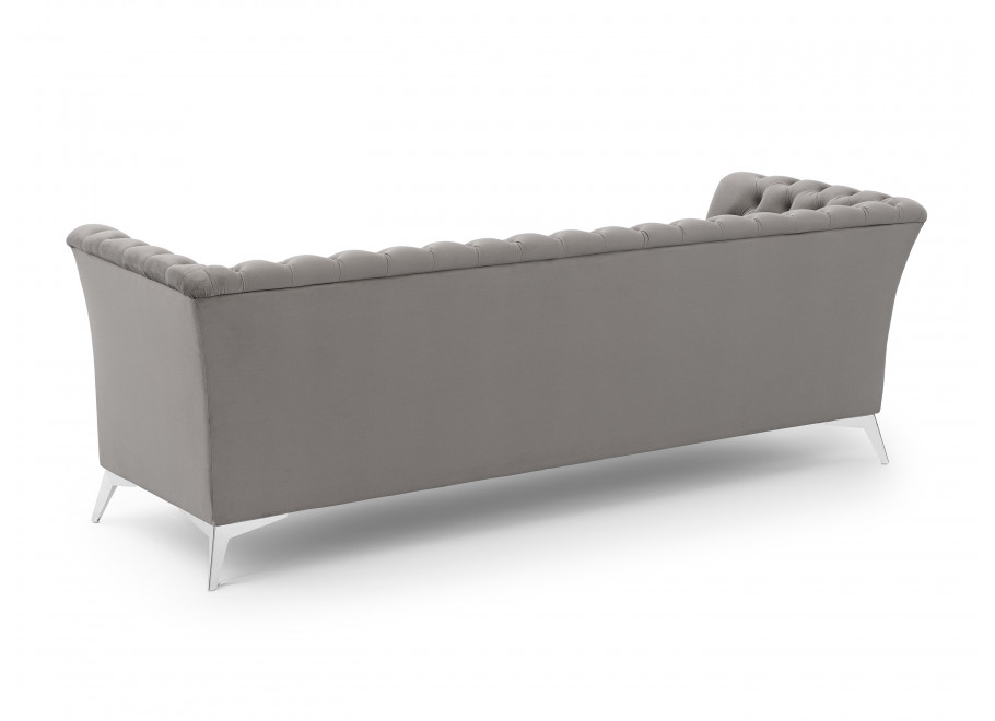 Chesterfield szara HASSO BIS – klasyczna sofa trzyosobowa na metalowych nogach 12