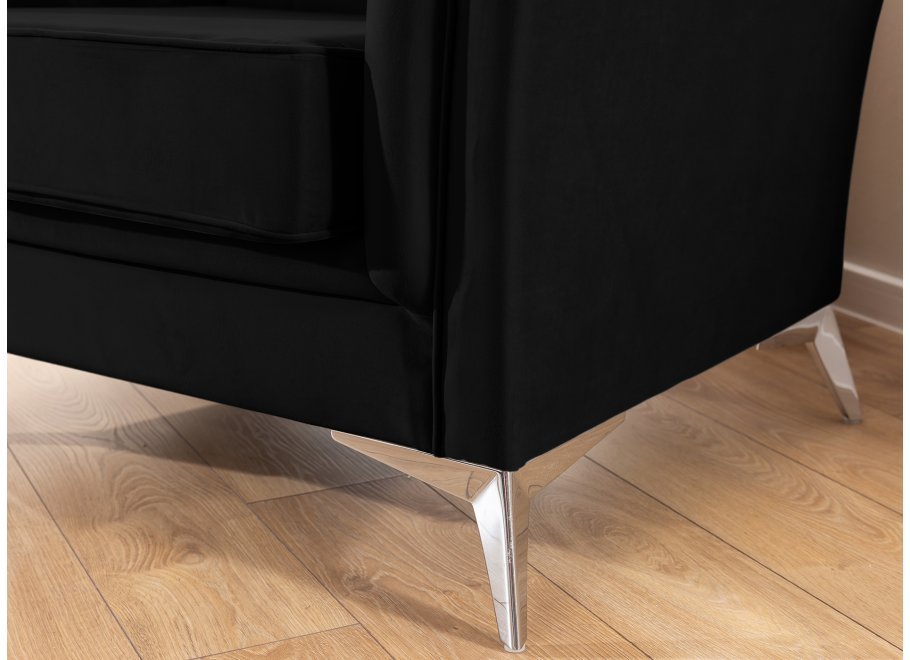 Sofa pikowana czarna – Chesterfield trzyosobowa HASSO BIS z wysokimi nogami 2