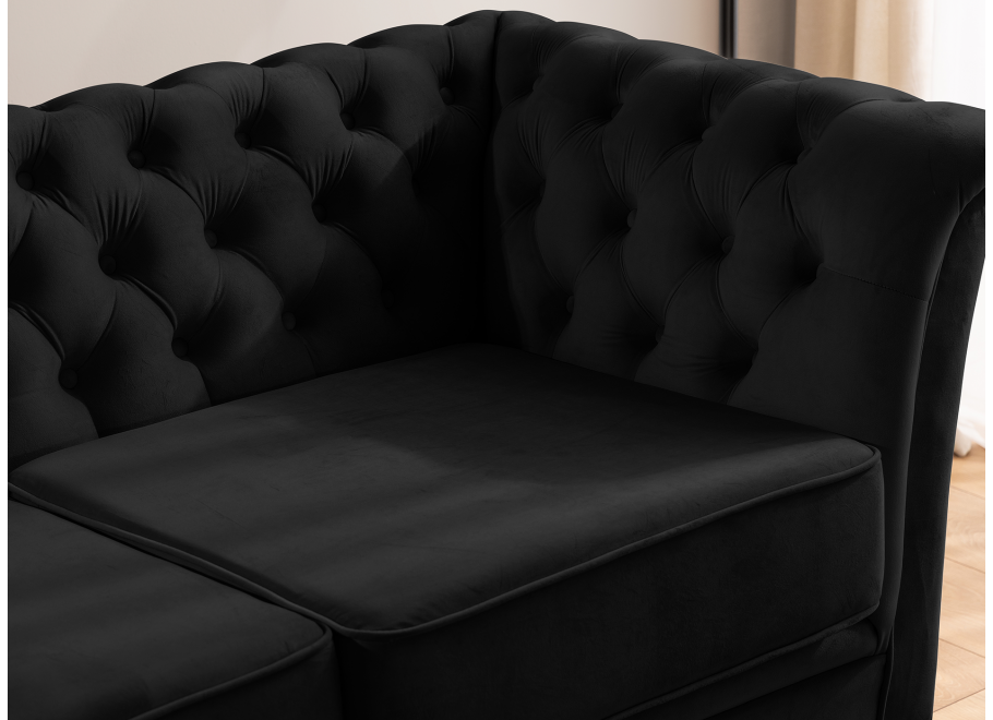 Sofa pikowana czarna – Chesterfield trzyosobowa HASSO BIS z wysokimi nogami 4