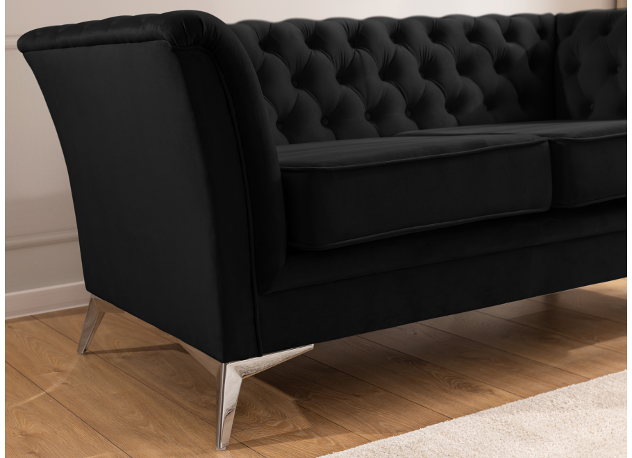 Sofa pikowana czarna – Chesterfield trzyosobowa HASSO BIS z wysokimi nogami 7