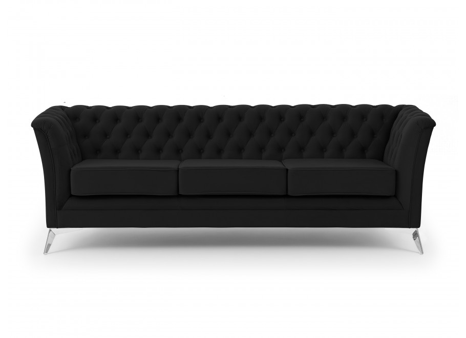 Sofa pikowana czarna – Chesterfield trzyosobowa HASSO BIS z wysokimi nogami 8