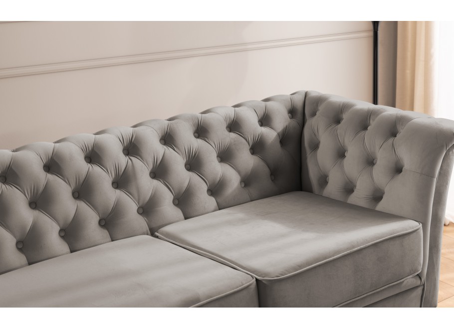 Pikowana sofa Chesterfield HASSO BIS – szary kolor, stylowa, na wysokich nogach - Riviera 91