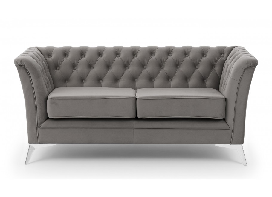 Pikowana sofa Chesterfield HASSO BIS – szary kolor, stylowa, na wysokich nogach - Riviera 91