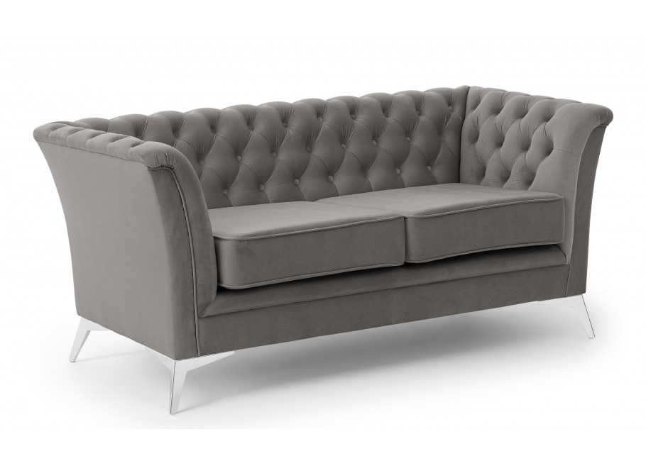 Pikowana sofa Chesterfield HASSO BIS – szary kolor, stylowa, na wysokich nogach - Riviera 91