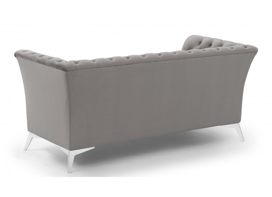 Pikowana sofa Chesterfield HASSO BIS – szary kolor, stylowa, na wysokich nogach - Riviera 91