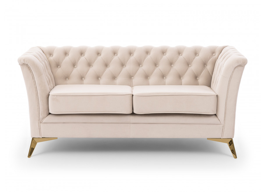 Sofa dwuosobowa pikowana HASSO BIS beżowa, na metalowych nogach