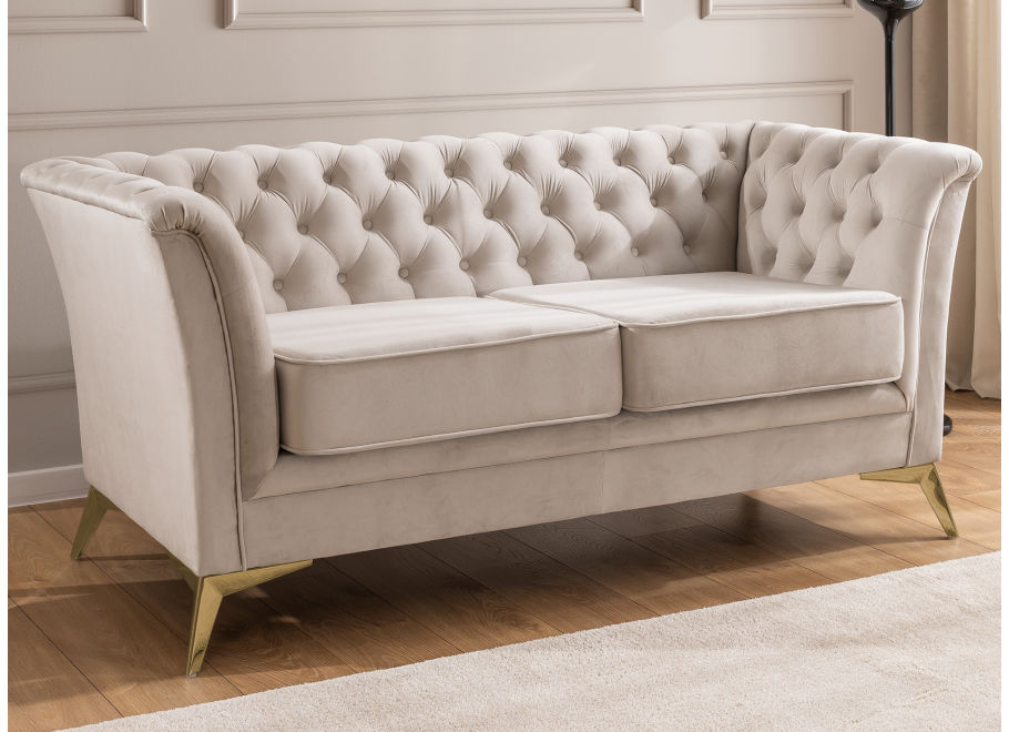 Sofa dwuosobowa pikowana HASSO BIS beżowa, na metalowych nogach 3