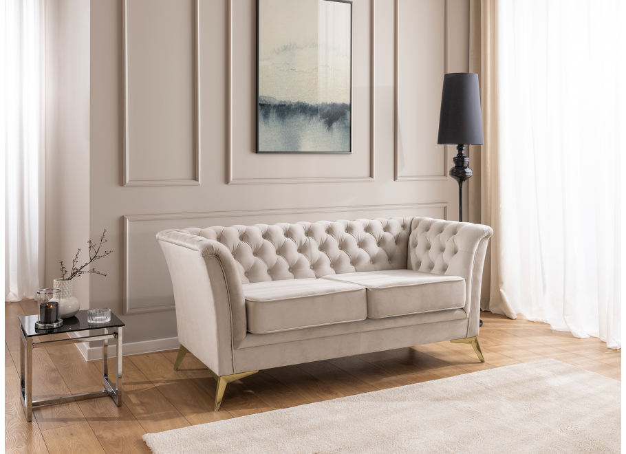 Sofa dwuosobowa pikowana HASSO BIS beżowa, na metalowych nogach 10