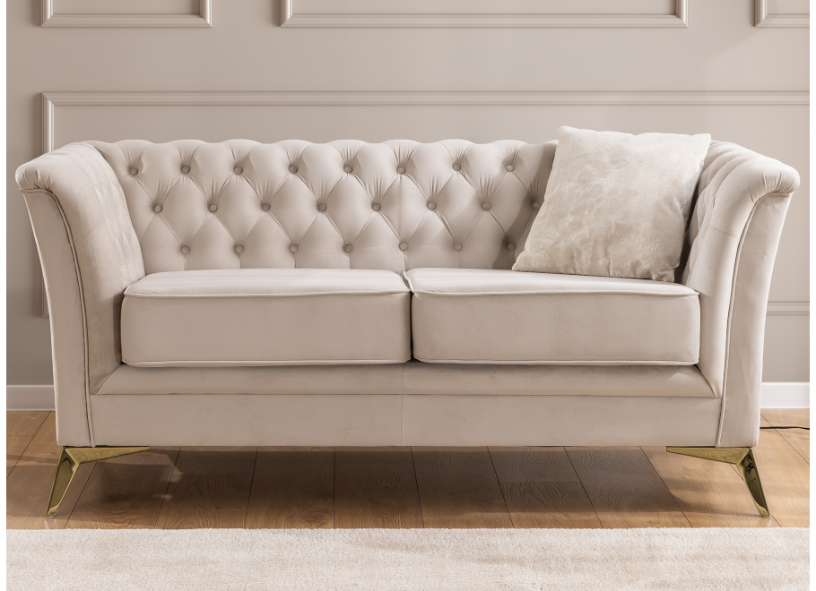 Sofa dwuosobowa pikowana HASSO BIS beżowa, na metalowych nogach 2