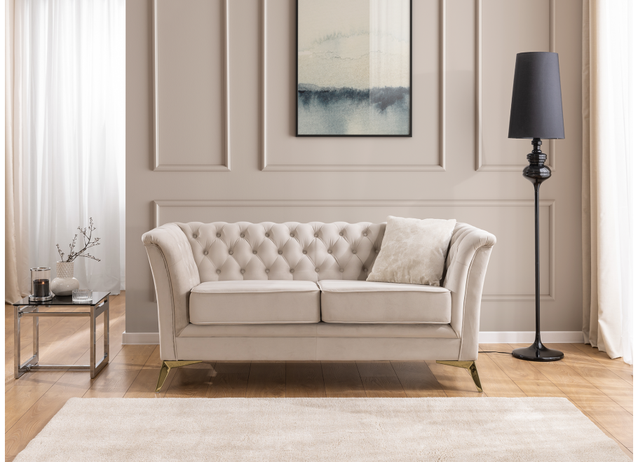 Sofa dwuosobowa pikowana HASSO BIS beżowa, na metalowych nogach 11