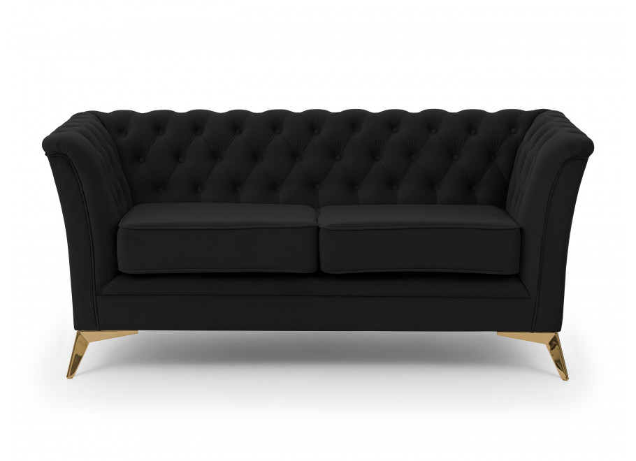Czarna sofa Chesterfield HASSO BIS – pikowana, na wysokich metalowych nogach