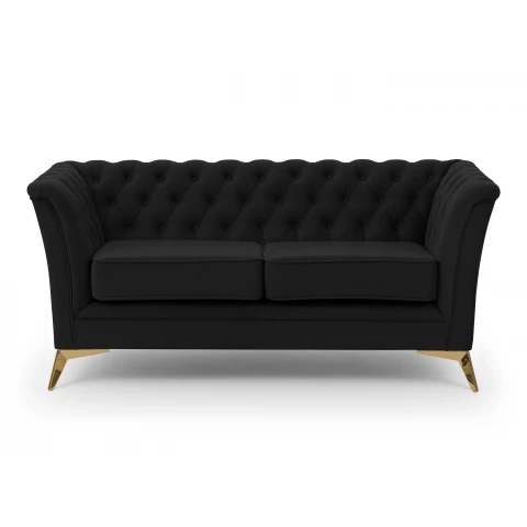Czarna sofa Chesterfield HASSO BIS – pikowana, na wysokich metalowych nogach