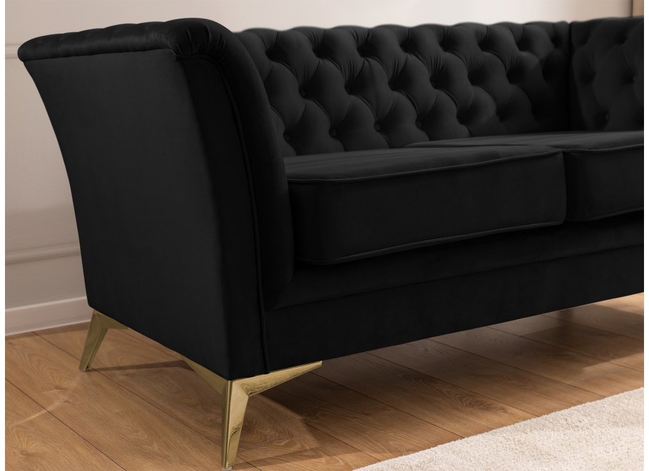 Czarna sofa Chesterfield HASSO BIS – pikowana, na wysokich metalowych nogach 9