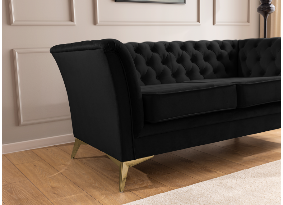 Czarna sofa Chesterfield HASSO BIS – pikowana, na wysokich metalowych nogach 6